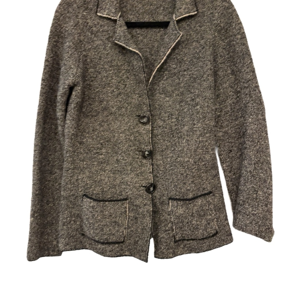 Black and Gray Jean Jacket with Structured Collar and Lapels